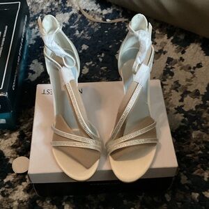 Nine West Cream Strappy T‑Bar Heeled Sandals